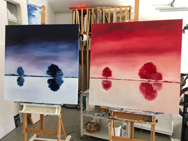 Commission - Red Wine and Midnight Blue by Meredith Howse Art  Image: Painting 1 and 2. Photographed in studio.