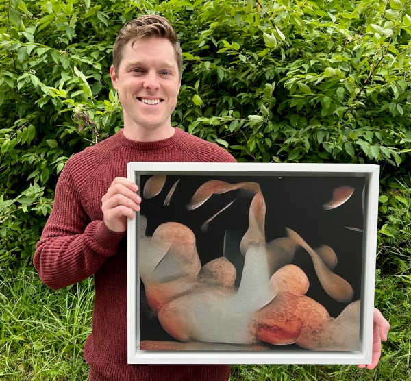 Mars Shot by Brendon McNaughton  Image: The artist proof version of "Mars Shot" with the artist. Larger scale versions are available in limited editions. Photo Credit: Raven Carruthers