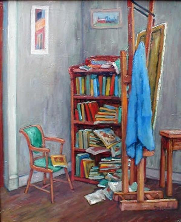 Studio Scene with Bookshelf and Easel by Tunis Ponsen