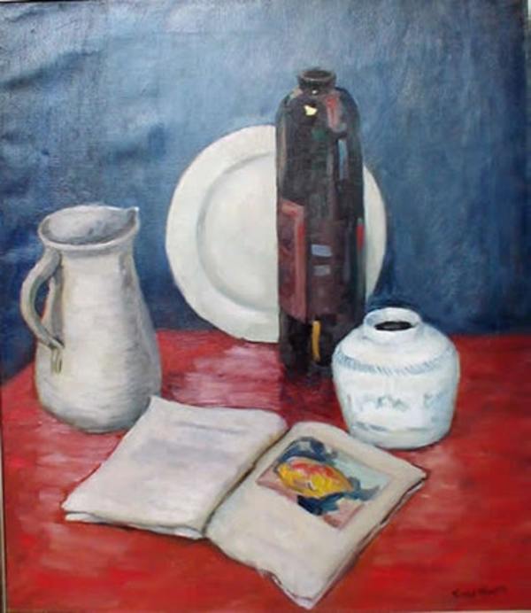 Still Life with Bottle, Pitcher and Open Book by Tunis Ponsen
