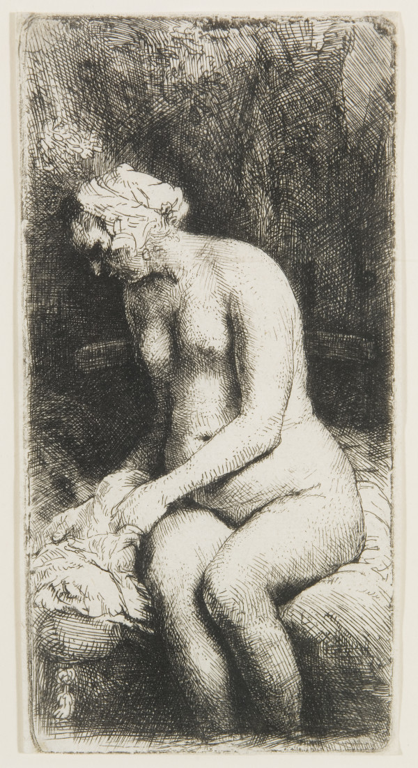 Woman Bathing Her Feet In A Brook by Harmenszoon van Rijn Rembrandt