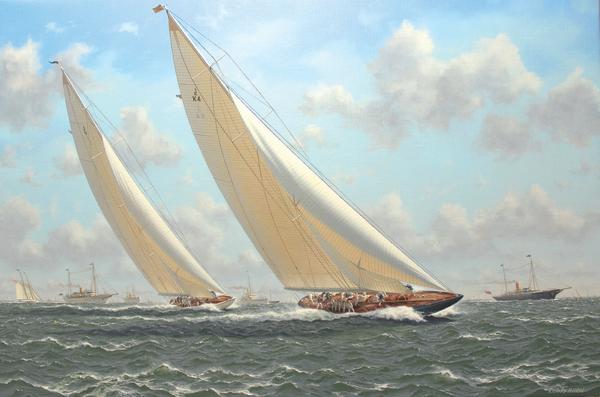 The America's Cup 1934, Endeavour and Rainbow Racing off Rhode Island by Richard M. Firth