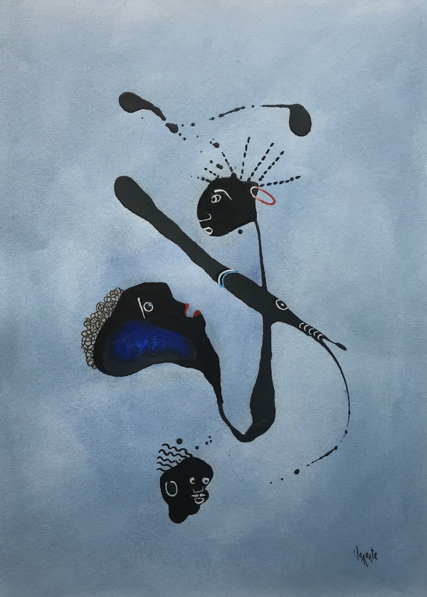 3 Black Heads on a Blue by Clemente Mimun