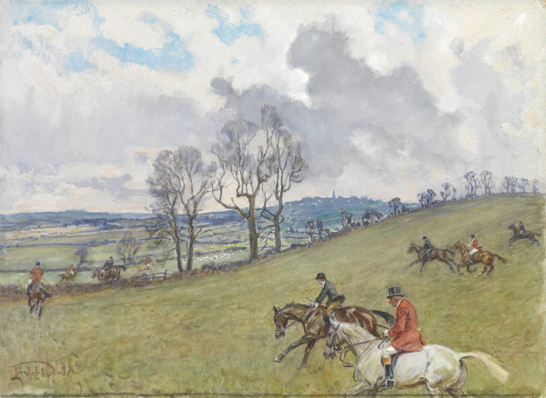Colonel Colman Out Hunting on His Grey by Lionel D. R. Edwards