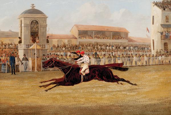 Dead Heat for the Doncaster St. Leger 1850 Between Voltiguer and Russborough by Henry Thomas Alken, Sr.