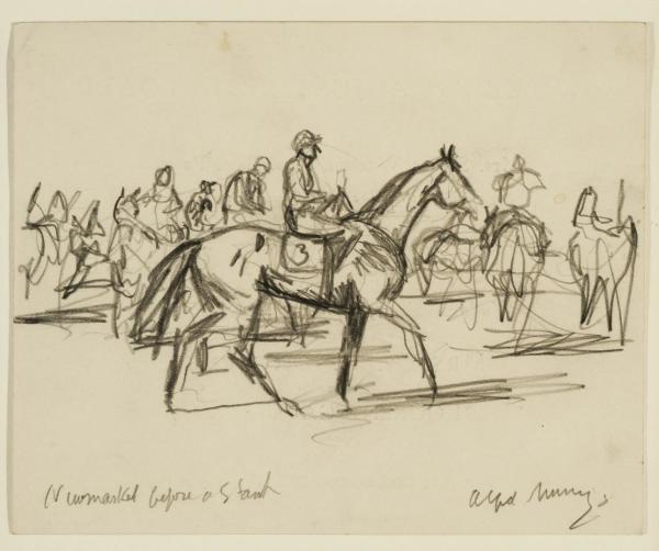 'Newmarket before a Start' & 'Waiting for the Starter, Newmarket' (A PAIR) by Sir Alfred J. Munnings