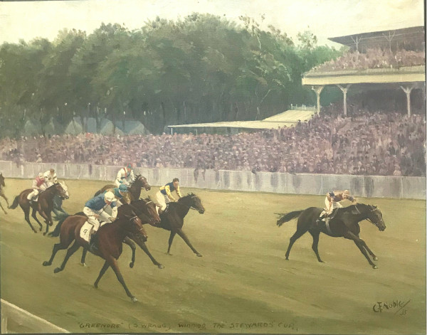 'Greenore' (S. Wragg) Winning the Stewards Cup by Charles F. Noble