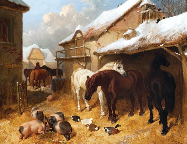 The Barnyard in Winter by John Frederick Herring, Sr.