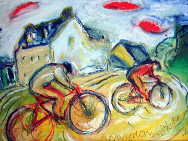 Bike Riders and House by Shaun McNiff