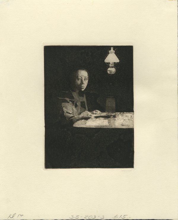 Self Portrait at Table by Kathe Kollwitz