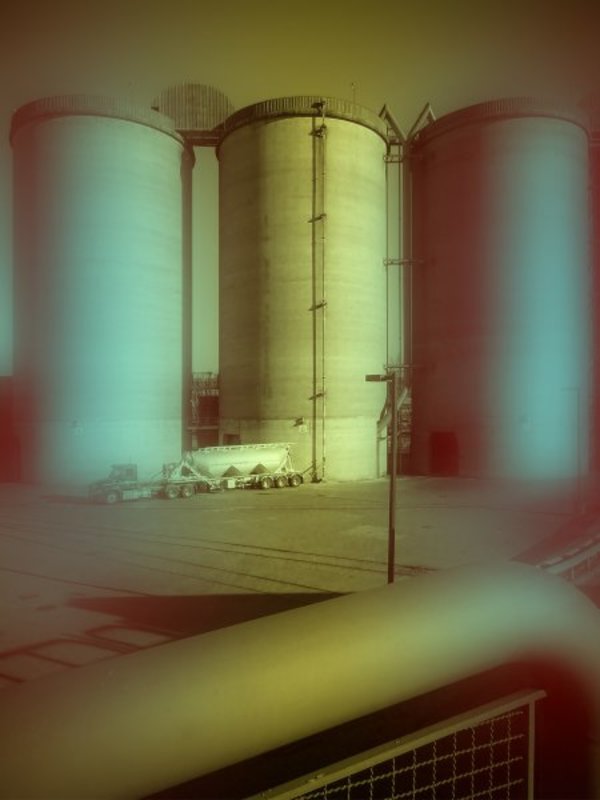 Silos with Nickel Yellow and Phthalocyanine Blue, 9:47am by Jeffrey Heyne