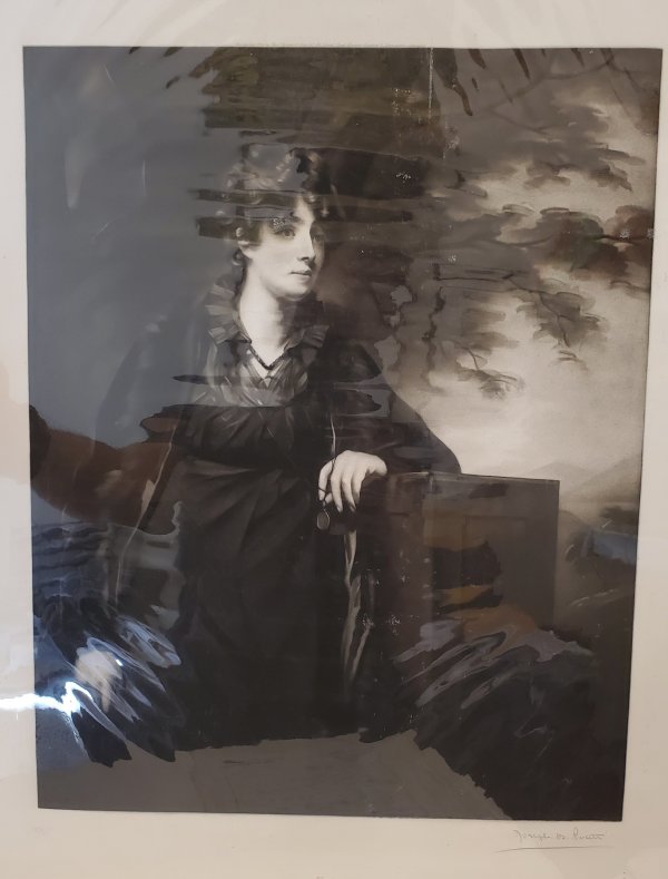 Untitled (portrait of lady with arm on ledge) by Joseph Bishop Pratt