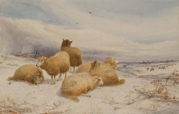 Sheep in a Wintry Landscape by Thomas Sidney Cooper