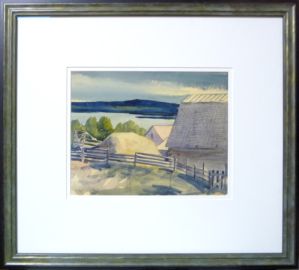Wagon and barn, Wabamun Lake by Llewellyn Petley-Jones (1908-1986)