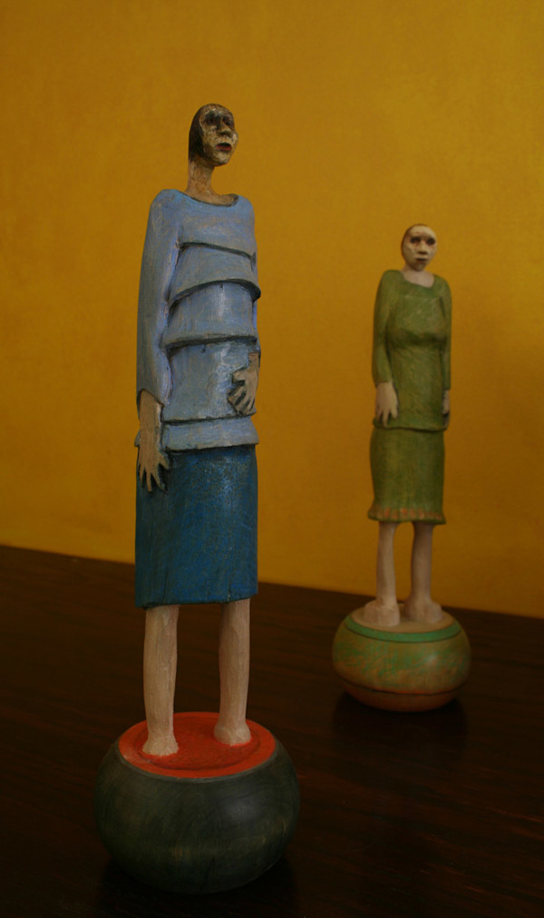Tall Blue Doll and Green Dress Doll by Eve Whitaker, Image 1.