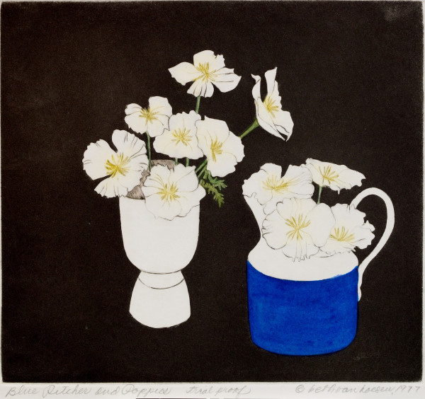 Blue Pitcher and Poppies by Beth Van Hoesen
