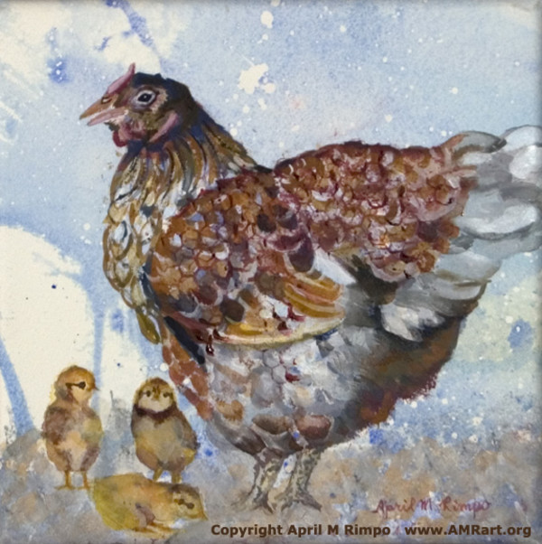 Hen with Chicks by April Rimpo