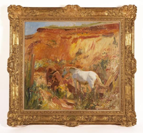 Ponies in a Sand Pit by Sir Alfred J. Munnings