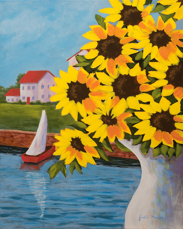 Sunflowers and Red Sailboat by Judi Marie
