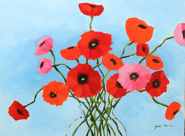Red Orange and Pink Poppies by Judi Marie
