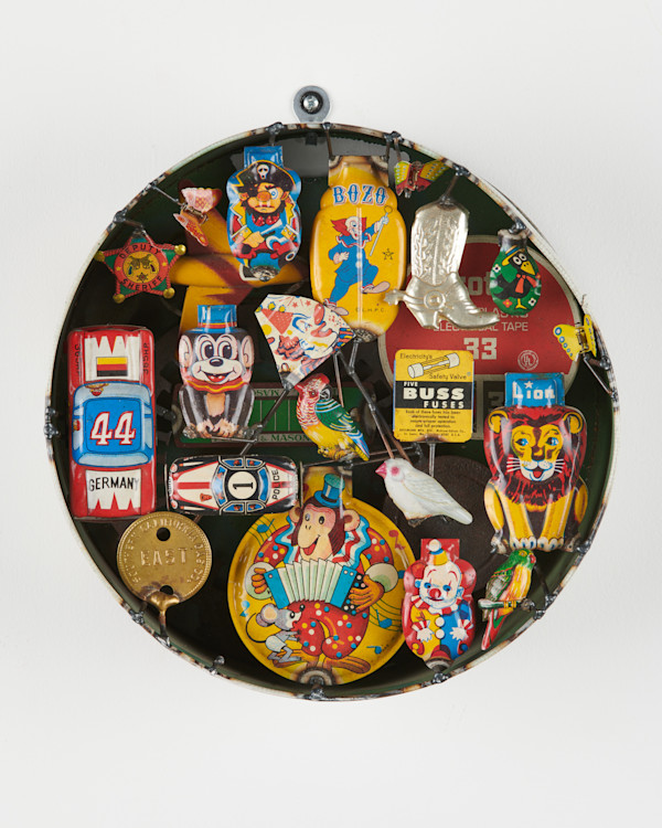 Wall Hanging in Cookie Tin by Pat Andrich