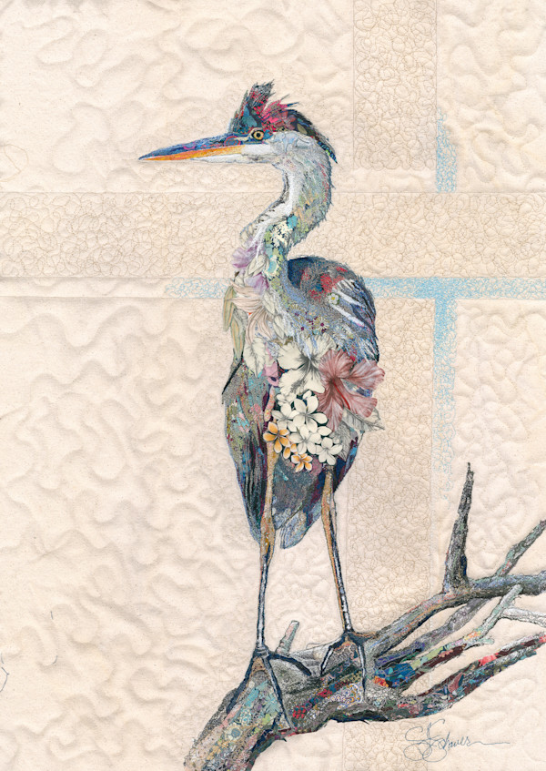 Floral Heron on Branch by Susan Fay Schauer