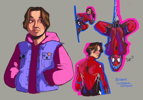 williams, digital illustration, 2023, spidersona character design final by Bennie Williams