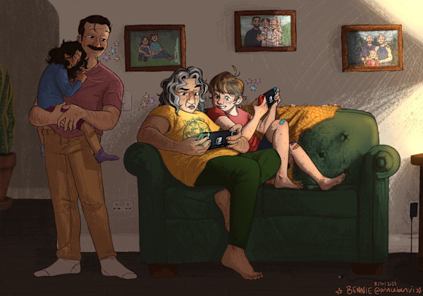 williams, digital illustration, 2023, blended family by Bennie Williams