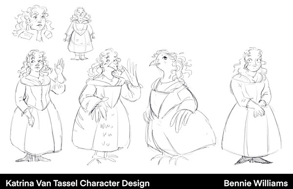 williams, digital illustration, 2023, sleepy hollow character design, katrina van tassel by Bennie Williams