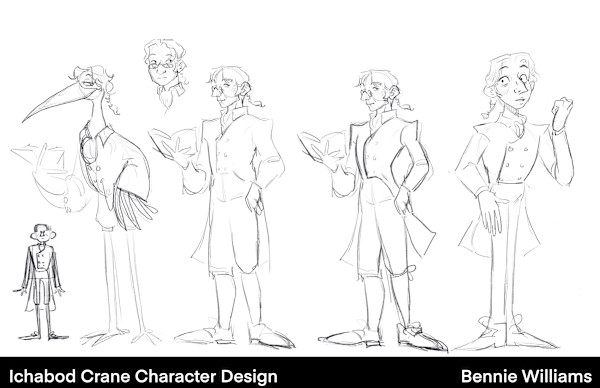 williams, digital illustration, 2023, sleepy hollow character design, ichabod crane by Bennie Williams