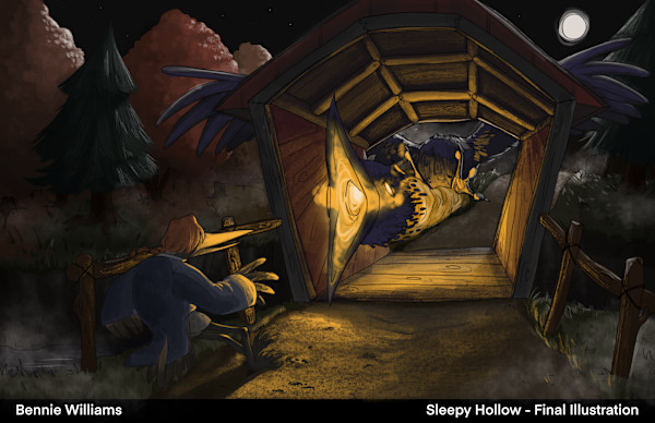 williams, digital illustration, 2023, the crane and the horseman by Bennie Williams