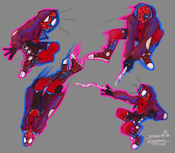 williams, digital illustration, 2024, spidersona pose play by Bennie Williams