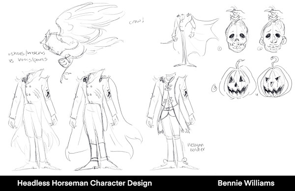williams, digital illustration, 2023, sleepy hollow character design, the headless horseman by Bennie Williams