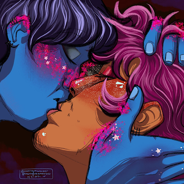 williams, digital illustration, 2021, the kiss by Bennie Williams