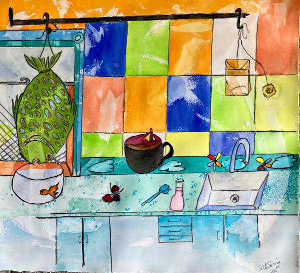 A Fishy Affair by Danièle Lamarche-Sarvia neo figurativism, figurative expressionism  painter