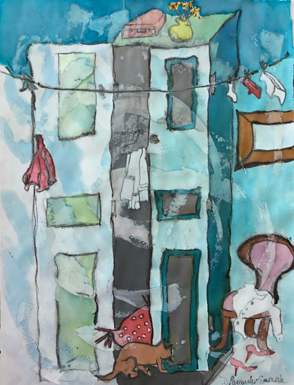 La corde a linge by Figurative expressionist painter Danièle Lamarche-Sarvia