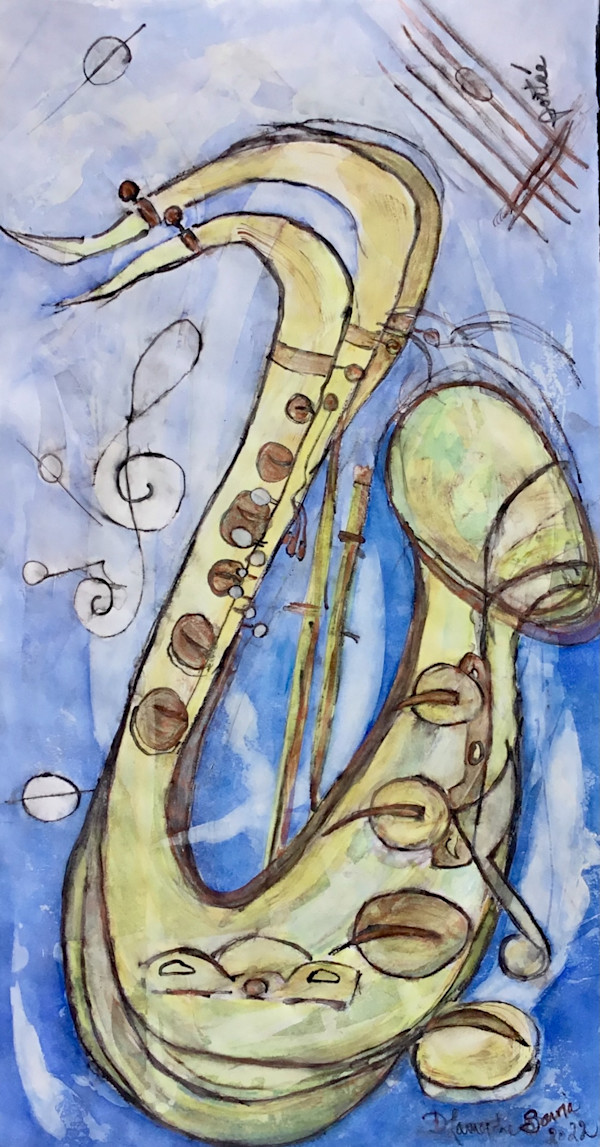 The Upstairs saxophonist by Danièle Lamarche-Sarvia neo figurativism, figurative expressionism  painter, Image 1.