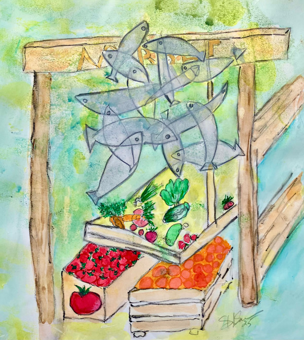 Market Stall by Danièle Lamarche-Sarvia neo figurativism, figurative expressionism  painter