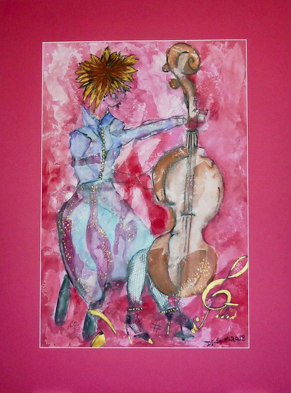 The cellist by Danièle Lamarche-Sarvia neo figurativism, figurative expressionism  painter, Image 1.
