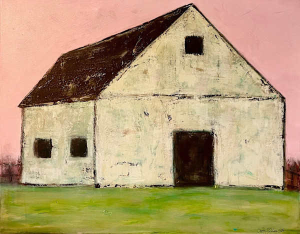 Pink Sky White Barn by Cyndy Hinkelman-Smith