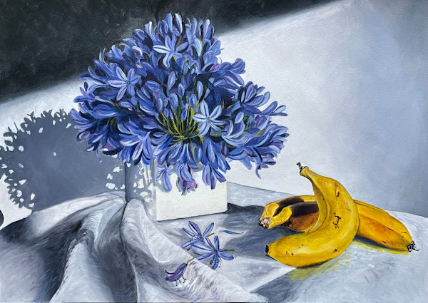 Blue agapanthus and bananas by Pam Wardner