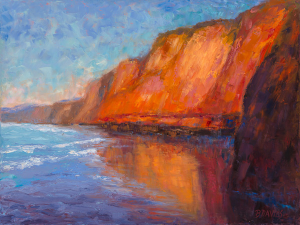 La Jolla Cliffs at Sunset: 36" x 48", Fine Art Canvas Print (framed) by Barbara Davies, Image 1.