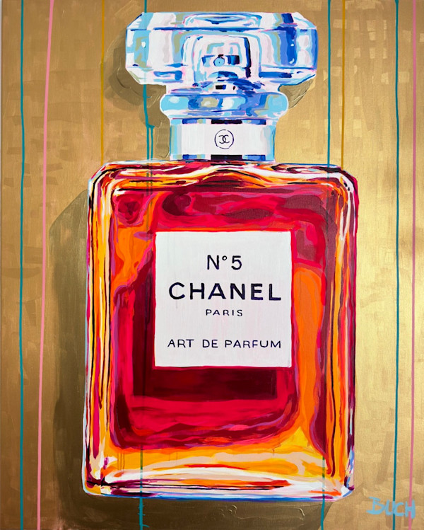 "A Whisper of Gold and Neon Dreams"  Inspired by Chanel No. 5 by Artist Allan Buch