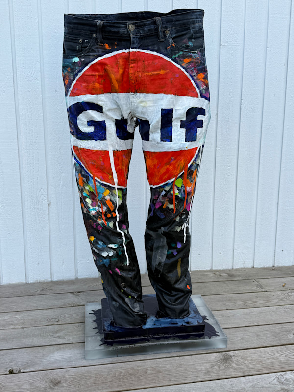 "Painted Jeans Sculpture – Studio Relic of Speed" by Artist Allan Buch