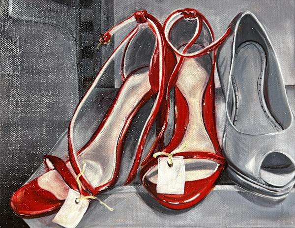 Pretty Red Dancing Shoes, Is the Party Really Over? by Sally Swan