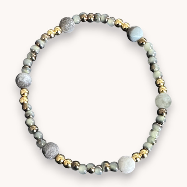 Amazonite and Gold Plated Glass Bracelet - Grey Tones by Susi Schuele