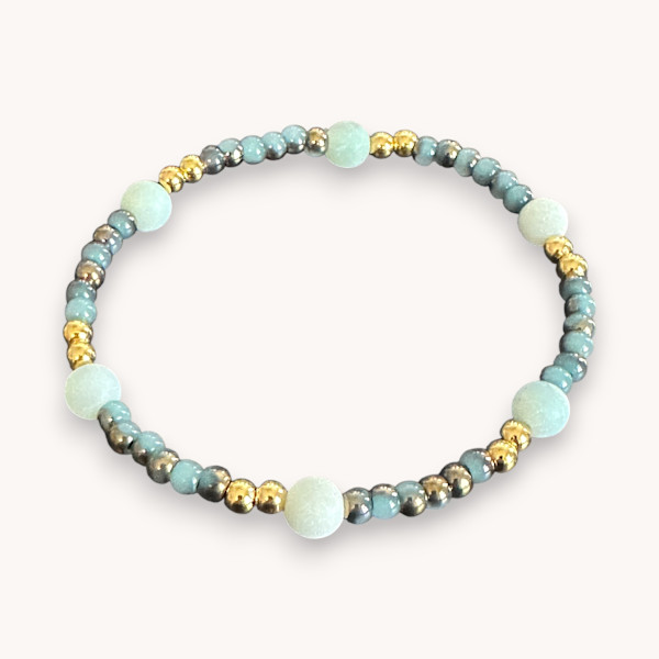 Amazonite and Gold Plated Glass Bracelet - Teal Tones by Susi Schuele