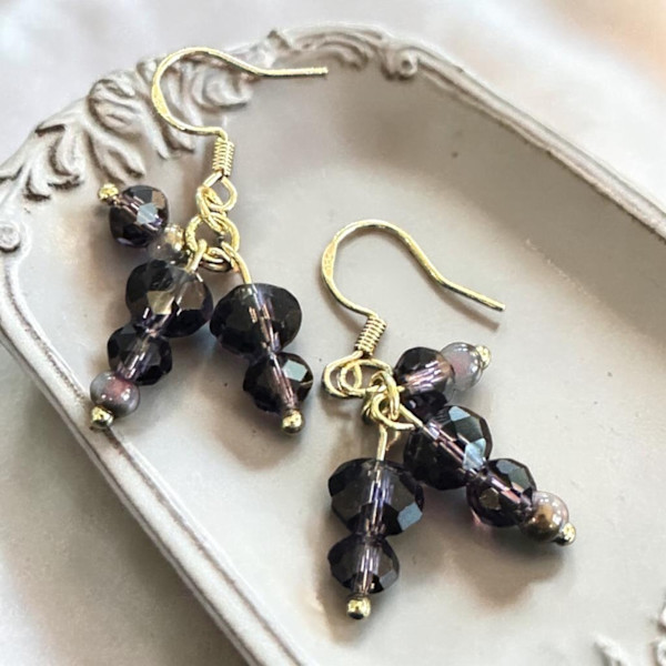 Amethyst Crystal Cluster Earrings 14K Gold Filled Handmade Dangle by Susi Schuele, Image 5.