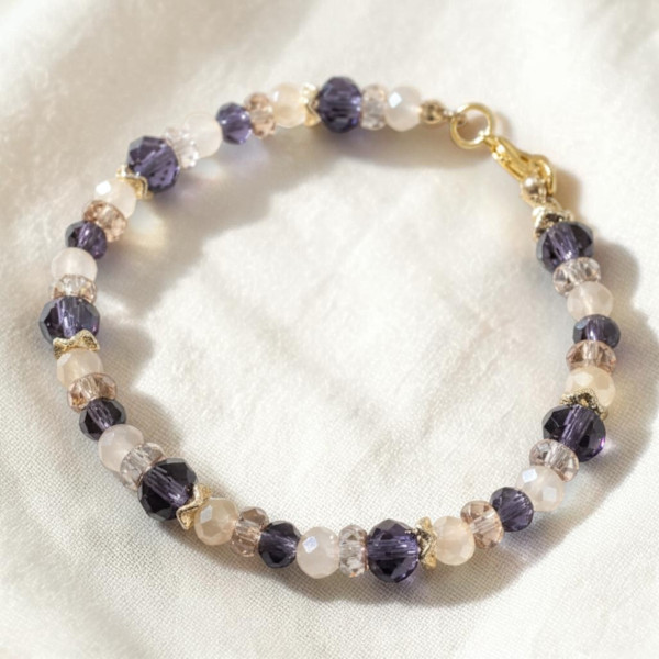Amethyst Rosaline Czech Glass Bracelet Gold Filled Spacers Lobster Clasp by Susi Schuele, Image 2.