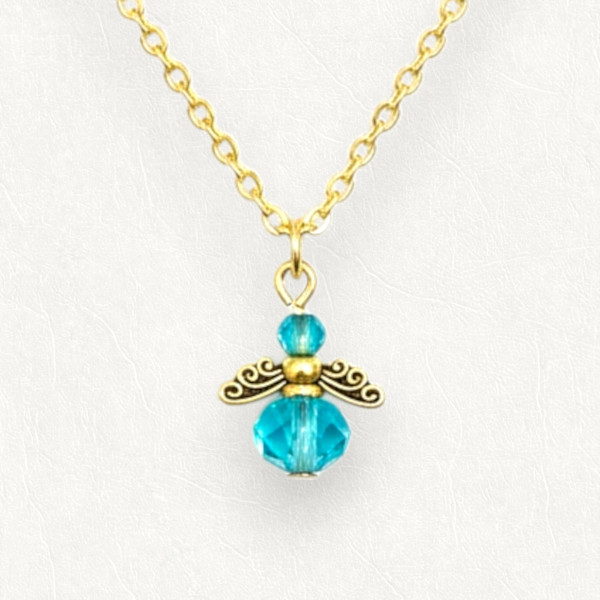 Birthstone Guardian Angel Necklace Gold Filled Chain Personalized Family Gift by Susi Schuele, Image 1.